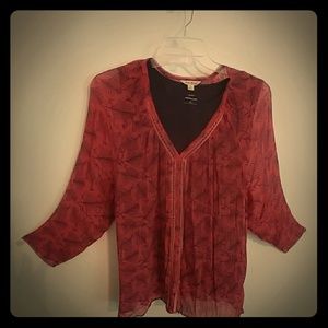 Lucky Brand 2X Cranberry Leaves blouse